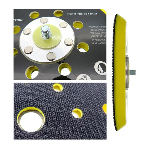 Super Durable 6 Inch Sanding Pad With Dust Free Vent Holes And M8 Thread For Fast Disc Swapping On Random Orbit Sanders, close-up of vent holes.
