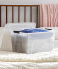 60 Quart Plastic Storage Box With Secure Buckles And Pull Out Design For Home Organization Pearl White Stackable Container