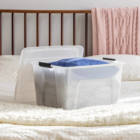 60 Quart Plastic Storage Box With Secure Buckles And Pull Out Design For Home Organization Pearl White Stackable Container