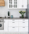 Modern kitchen featuring Black Cabinet Handles 30 Pack Four Inch Matte Square Drawer Pulls For Kitchen Cabinets With Six And Three Eighths Inch Overall Length Durable Metal Construction With Smooth Matte Finish For Easy Sliding And Long Lasting Use.