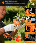 Cordless Electric Pruning Shears with 2.05-inch blade, LED display, safety lock, comfort grip used for garden and tree trimming