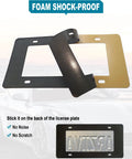 Legit Real Carbon Fiber License Plate Frame With Glossy 3D Twill Finish For Cars And Trucks, showing foam shock-proof backing system.