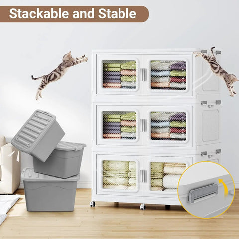 Solid Rugged Extra Large Rolling Storage Containers With Secure Snap On Lids And Heavy Duty Wheels Badass Collapsible Cabinet Drawers For Garage Organization Stackable Plastic Bin Set Of Eight In Crisp White