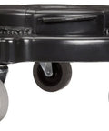 Heavy Duty Rolling Dolly Cage Base For 32 44 55 Gallon Round Barrels Twist Lock Durable Frame Tough Black Transport Cart Two Pack side view of cart with wheels