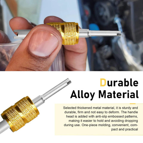 Close-up of AC removal tool from 17 Piece Car AC Valve Core Kit Pro Grade With R12 To R134a Conversion, durable metal design.