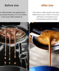 Espresso coffee extraction comparison before and after using Espresso WDT Tool With Walnut Wood Handle For Baristas And Coffee Nerds 0.35mm 10 Thick Spring Needles Distribution Tool With Stand Barista Grade Accessory For Home Or Café.