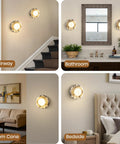 Alabaster Wall Sconce, 7.5" Natural Marble Wall Lamp with Milk Glass Shade in various room settings.