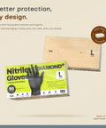 Heavy Duty 8 Mil Nitrile Gloves Featuring A Rock Solid Diamond Grip Pattern Chemical Resistant And Powder Latex Free Construction Ideal For Kitchen Tasks Or Shop Work Tough As Nails Black Set Of 50 Large packaging displayed with open box.