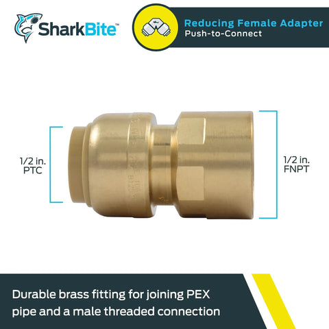 Side view of Half Inch FNPT Push To Connect Brass Plumbing Adapter for PEX Copper CPVC PERT HDPE Pipe Fittings Easy To Install