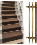 Elevate Your Home With These Vintage Brass Adjustable Stair Runner Rods That Hold Carpets Tight And Look Super Cool While Keeping Everyone Safe On The Steps With Complete Kit Brackets Screws And End Caps Included. 5/8-inch brass stair runner rods on carpeted steps