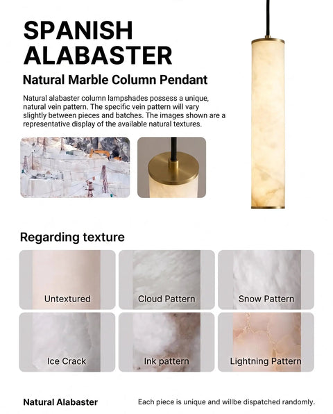 Omgomne Natural Spanish Alabaster Pendant Light 11.8 inch with unique cloud pattern and brass accents.