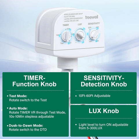 2 Pack 240 Degree Outdoor Motion Sensor Featuring No Sweat Setup And Adjustable Lux Controls With Rock Solid Sixty Foot Sweep Range And Three Smart Operating Modes For Security Floodlights Crisp White Finish