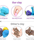 Comparison of colorful clay kit with 24 colors and 3 sculpting tools versus regular clay showing texture and usability differences