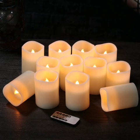 Flameless Pillar Candles Set Of 12 With Remote Control Battery Operated Real Wax Led Candles 3 Inch Diameter By 4 Inch Height