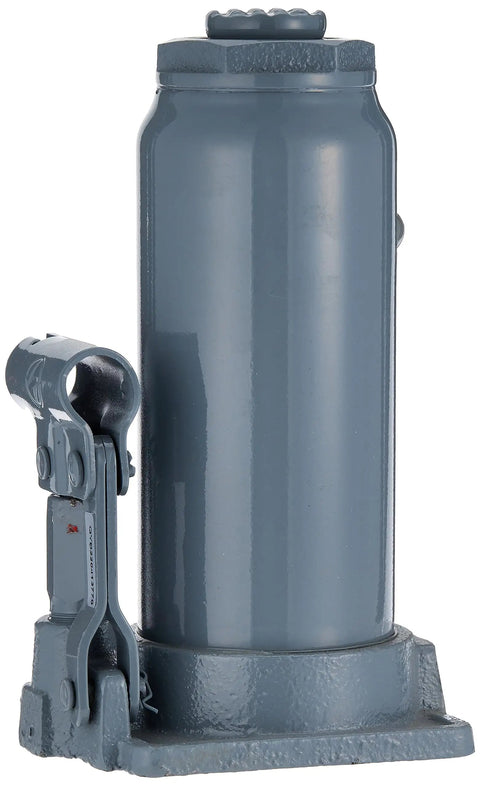 B-012D 12 Ton Hydraulic Bottle Jack With Steel Saddle And Adjustable Extension Screw for heavy-duty lifts, side view.