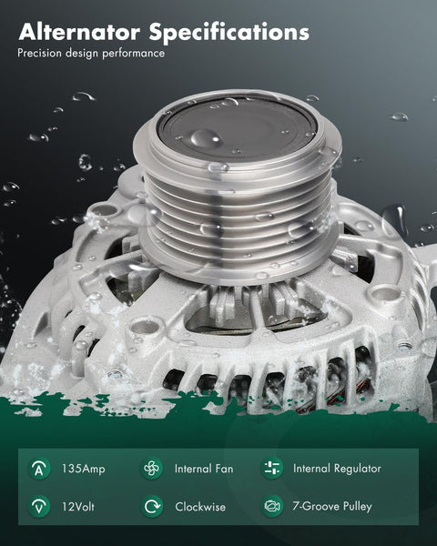 Close-up of Replacement Alternator For Acura ILX 2016-2022 TLX 2015-2020 And Honda CR-V 2015-2019 12V 135Amp With 7-Groove Pulley.