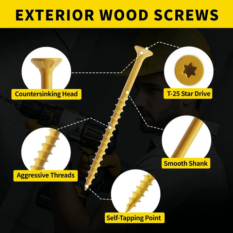 Weatherproof Tan Wood Screws For Outdoor Decks And Fences One And One Half Inch No Eight Deck Screws 155 Piece Pack Rust Resistant