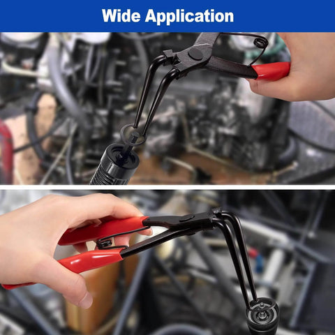 Heavy Duty 90 Degree Snap Ring Pliers For Trucks, Motorcycles, And Cars, Internal Retaining Rings, red handle, used in engine assembly