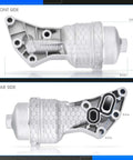 Front and rear view of Premium Aluminum Oil Filter Assembly Kit With Seal Ring And Top Shell Bolt-On Replacement For OEM 26300-3LAA0