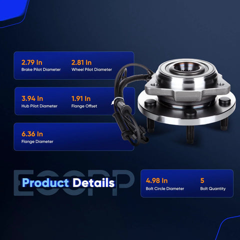 Front Wheel Hub And Bearing Assembly 513272 For Jeep Wrangler 2007 2008 2009 2010 2011 2012 2013 2014 2015 2016 With ABS 5 Lug Direct Fit Drop In Replacement with dimensions shown