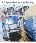Hvlp Gravity Feed Paint Sprayer Gun Featuring 1.4mm Tip Plus Replaceable 1.7mm And 2.0mm Nozzles delivering a smooth finish on a car door.