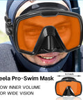 Adult Snorkel Diving Mask With Nose Cover For Men Women Teens Anti Fog Waterproof 180 Degree Clear Wide View Mirrored Orange Lenses Built For All Day Comfort And Scuba And Free Diving Goggles on man