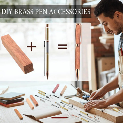 10 Sets Woodturning Pen Kits Starter Package With 7mm Slimline shown with pen components and crafting table