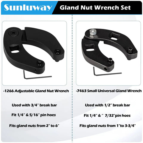 Adjustable Gland Nut Wrench for Hydraulic Cylinders on Farm and Construction Equipment, reversible pinholes shown