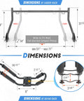 Dimensions of Heavy Duty Extending Steel Truck Bed Ladder Rack With Dual Kayak J Cradles And No Drill Z Clamps.