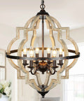 21-Inch Farmhouse Chandelier With 6-Light Rustic Wood Light Fixture for dining room, warm brown finish, easy install.