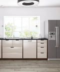 Modern kitchen with Five Piece Hidden Furniture Handles Black Edge Pulls Invisible Aluminum Alloy No Fingerprints Punch Free