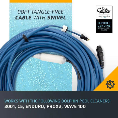 Genuine Replacement 98 Ft Blue 3-Wire Communication Cable With Swivel For Tangle-Free Operation Heavy-Duty Pro-Grade Remote Bluetooth Models Compatible With Wave 100 ProX2 3001 Enduro Maytronics Part 9995747-DIY coiled with connectors