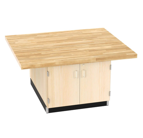 Built Tough Hardwood Workbench 64x54 Heavy Duty Workshop Workhorse showing maple wood top and dual cabinets.