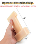 Person holding 4 in 1 Laminate Floor Installation Tool Nylon Tapping Block, 6 by 4 inches, with grooves for seam tightening.