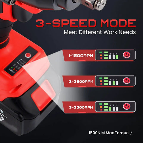 18V Brushless Cordless Impact Wrench Serving Up 1106 FT Lbs Of Killer Torque with 3-speed mode settings and torque display.