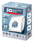 Box of 8 AirClean 3D vacuum bags showing packaging for Miele Canister C1 C2 C3 and S Series with detailed design