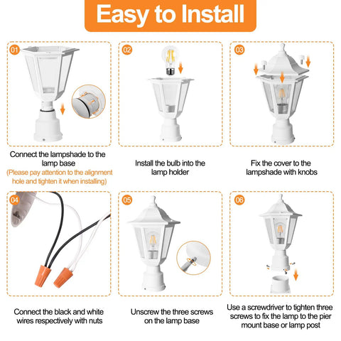 Steps to install Outdoor Post Light With Pier Mount Base Waterproof White Lamp Post Fixture for pathways.