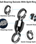 Saltwater Fishing Swivel Set With Stainless Steel Ball Bearing Connectors Beefy High Strength Swivels For Saltwater Tackle Corrosion Resistant Black Nickel Finish 25 Pcs 8 Lbs, black swivel with split ring
