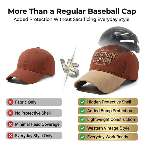Comparison of a regular baseball cap vs a Lightweight Bump Cap With ABS Shell Protective Insert For Jobsite Wear