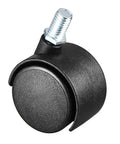 Slick Swivel Chair Casters With M10 Threaded Stem And 1.5 Inch Twin Wheels Dead Silent Rolling for office seating, solid black.