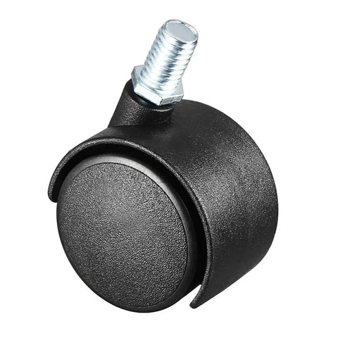 Slick Swivel Chair Casters With M10 Threaded Stem And 1.5 Inch Twin Wheels Dead Silent Rolling for office seating, solid black.