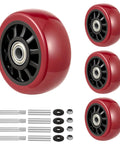 5 Inch Caster Wheels 4 Pack Double Swivel Bearings With Non Marking Poly Tread Tough As Nails Build showing red wheels and hardware.