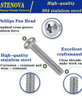 Heavy Duty 123 Piece 304 Stainless Steel Machine Screw Assortment Kit Packed With Hella Tough Phillips Pan Head Fasteners and Zero Rust Hassle For Cabinet and Closet Projects with clear threads