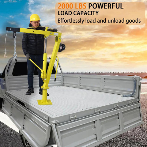 Badass 2000 Lb Pickup Truck Crane With Hydraulic Hand Winch And Extendable Jib Engine Hoist Serving As Heavy Duty Gear For No Sweat Lifting And Everyday Garage Grind In Bright Yellow