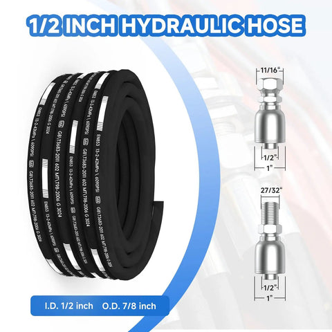 Beefed-Up 100 Feet 2 Wire 1/2 Inch Hydraulic Hose With 10 JIC 37 Degree and 10 NPTF Fittings Up to 6090 PSI, 4 Layer Steel Braided