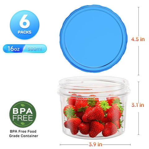 6 Pack 16 Oz Freezer Safe Airtight Plastic Food Storage Containers With Twist Top Lids For Soup And Grab And Go Meals