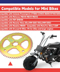 60T 6 Hole Steel Rear Chain Sprocket Replacement for 420 Chain shown with compatible mini bike models listed