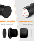 Kick Up Your Bedroom Sleeper Or Couch By 1.6 To 2.6 Inches With Smooth Stepless Thread Adjustment And Built Tough Non Slip Base Black Adjustable Furniture Risers Pack Of 4 showing adhesive foam pads and strong double-sided tape.