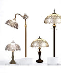 Tiffany Style Stained Glass Table Lamp With White Bent Shade 12 Inch Shade 18 Inch Tall Lit Bedside Desk Reading Light Antique Green Bronze Base UL Listed Decor For Bedroom Living Room Home Office with other lamps.