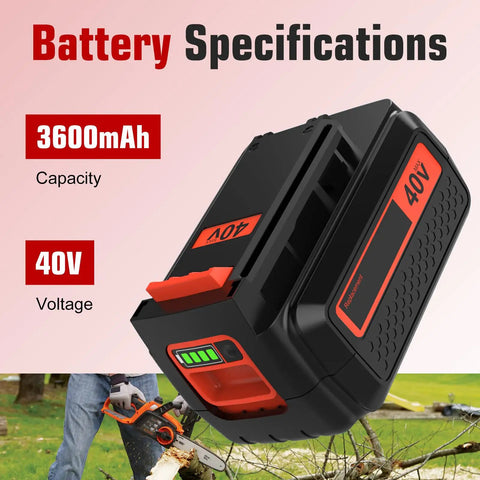 40 Volt Replacement Battery with 3600 mAh capacity, heavy duty design for cordless tools and outdoor gear.